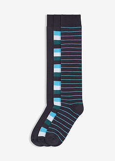 Polvipituiset lämpösukat sisäpuolen froteella luomupuuvillasekoitteesta (3 parin pakkaus) - musta+musta-raidallinen - bonprix