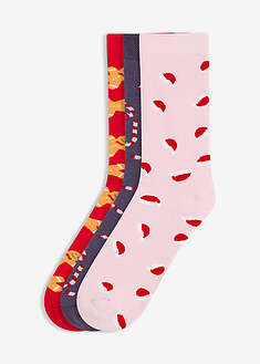 Lämpösukat (3 parin pakkaus) - mustikansininen kuvioitu + punainen kuvioitu + kristallinroosa kuvioitu - bonprix