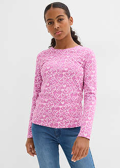 Pitkähihainen paita luomupuuvillasekoitteesta (3 kpl/pakkaus) - mintunvihreä-painokuvioitu+villanvalkoinen-painokuvioitu+lilanpinkki-painokuvioitu - bonprix