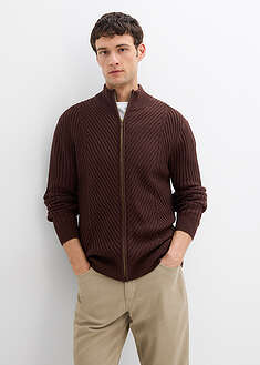 Ribbineuletakki puuvillasekoitteesta - tummanruskea - bonprix