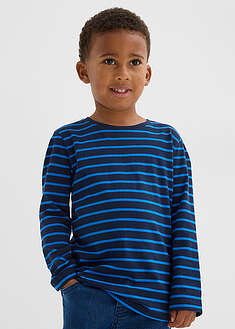 Pitkähihainen paita luomupuuvillalla (3 kpl/pakkaus) - meleerattu vaaleanharmaa+sininen+tummansininen-raidallinen - bonprix