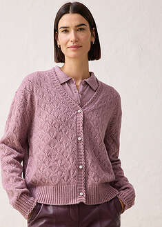 Villaa sisältävä pitsineulostakki - matta violetti - bonprix