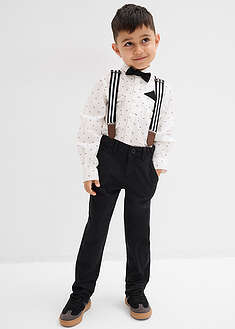 Pitkähihainen kauluspaita, stretch-housut, henkselit ja rusetti (4-osainen setti) - villanvalkoinen-musta - bonprix