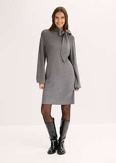 Rusettisomisteinen neulemekko pehmeästä viskoosisekoitteesta - meleerattu harmaa - bonprix