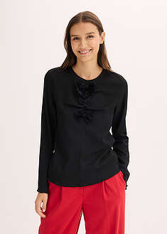 Kreppikankainen pitkähihainen paita - musta - bonprix