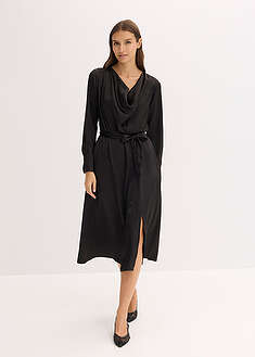 Midimekko kiiltävästä satiinista - musta - bonprix