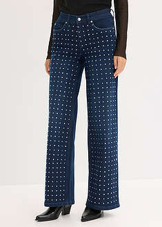 Leveälahkeiset keskivyötäröiset strassikoristeiset farkut