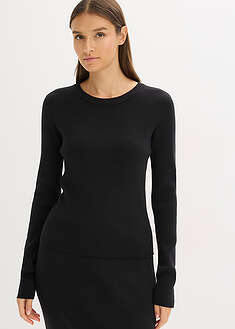 Ohut neulepusero pehmeästä viskoosisekoitteesta - musta - bonprix