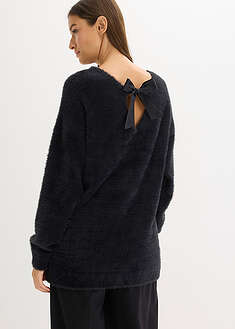 Pitkä neulepusero pehmeää nauhalankaa - musta - bonprix