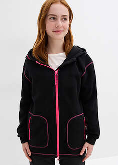 Pehmeä fleecetakki kätevillä vetoketjutaskuilla - musta-neonpinkki - bonprix