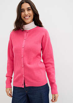 Ohut neuletakki pyöreällä pääntiellä - tumma fuksia-valkoinen-raidallinen - bonprix