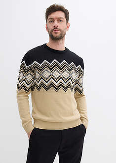 Norjalaisneule pehmeää puuvillasekoitusta - vaaleanruskea kuviollinen - bonprix