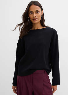 Pitkähihainen paita ribbikangasta - musta - bonprix