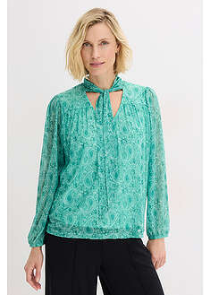 Pitkähihainen paita ohuesta verkkokankaasta - pullonvihreä-paisley - bonprix