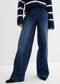 Leveälahkeiset korkeavyötäröiset farkut, erittäin pitkät lahkeet