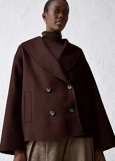 Ylimitoitettu takki pehmeästä villasekoitteesta - tummanruskea - bonprix