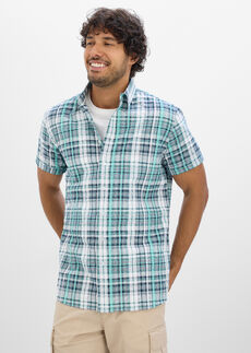 Lainekreppinen lyhythihainen kauluspaita puhtaasta puuvillasta