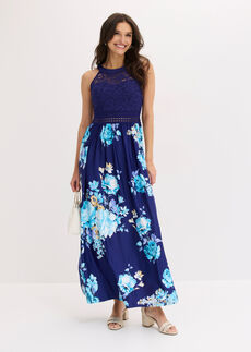 Kukkakuvioinen pitsisomisteinen maksimekko